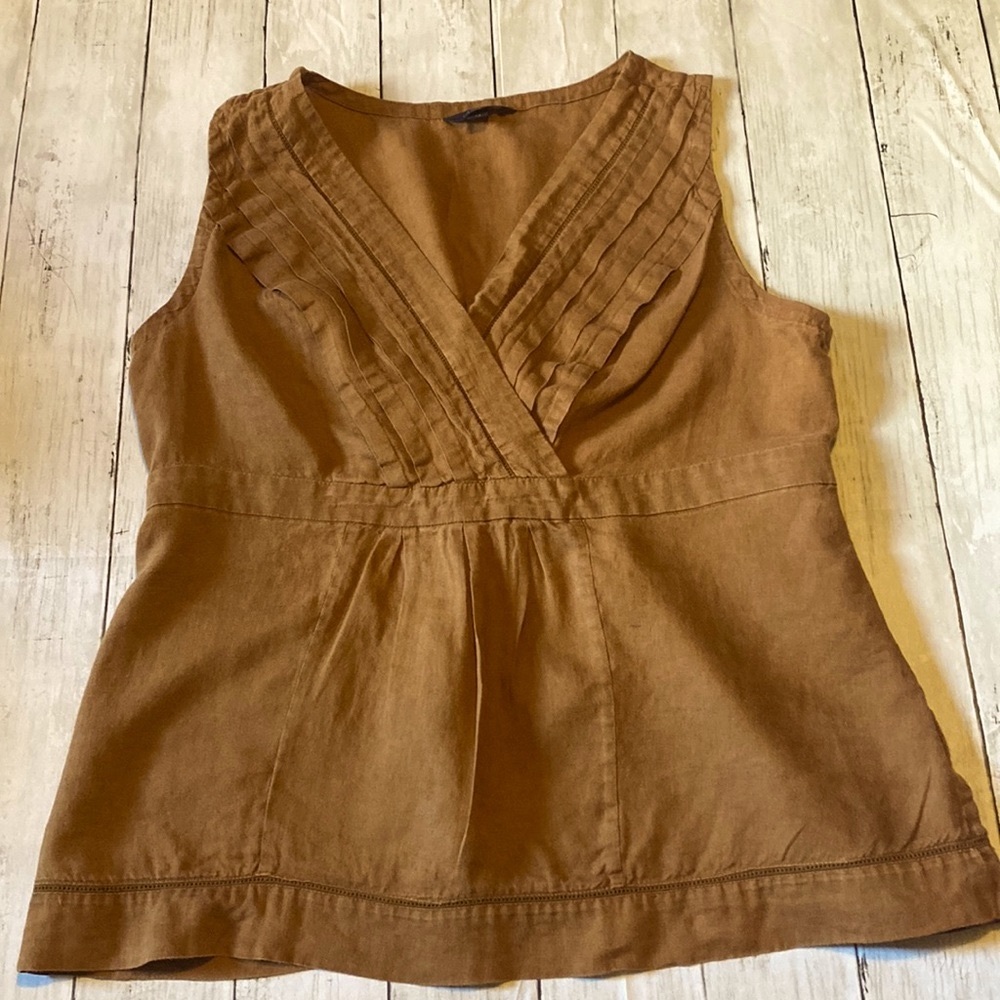 Lands End Womens Brown Linen Sleeveless Blouse (14)